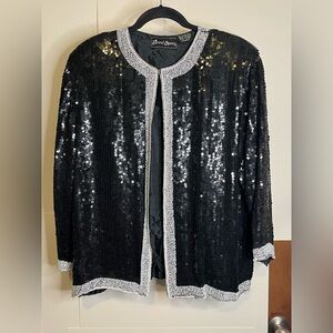Vintage Jewel Queen Women’s Sz Small Black Sequined Silk Jacket